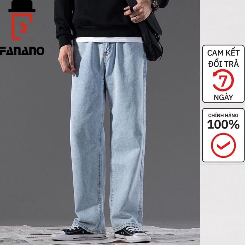 Quần Jean Bò Nam Ống Rộng Suông Fanano Xanh Nhạt, Quần Bò Nam Ông Rộng Màu Đen Fnqd04
