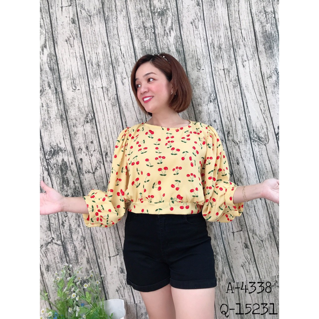 SALE Áo BIG SIZE Croptop kiểu áo ngắn sau cột nơ Cherry 4338