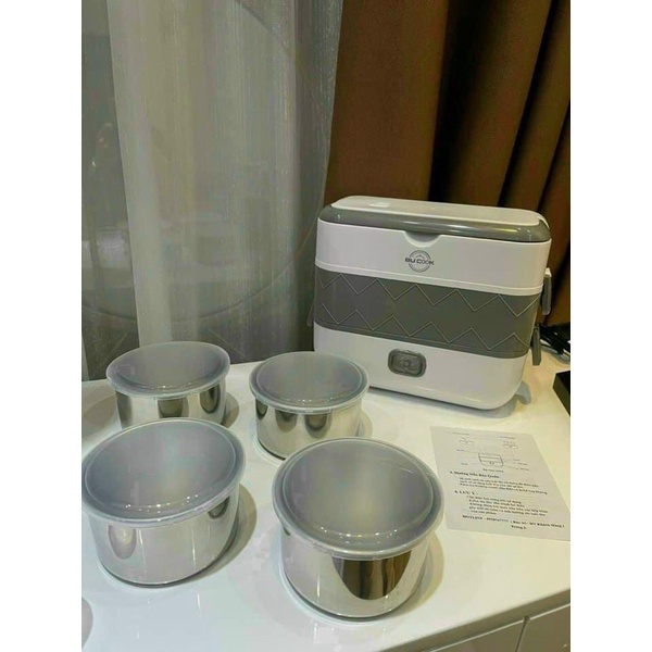 Hộp cơm cắm điện văn phòng Hộp đựng cơm giữ nhiệt hâm nóng 2 tầng 4 ngăn inox có quai xách