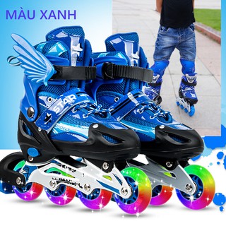 giày trượt pa tanh trẻ em 1 hàng bánh đơn, giày trượt pa tanh nhấp nháy size M-L, giày pa tanh thời tranh cánh thiên thầ