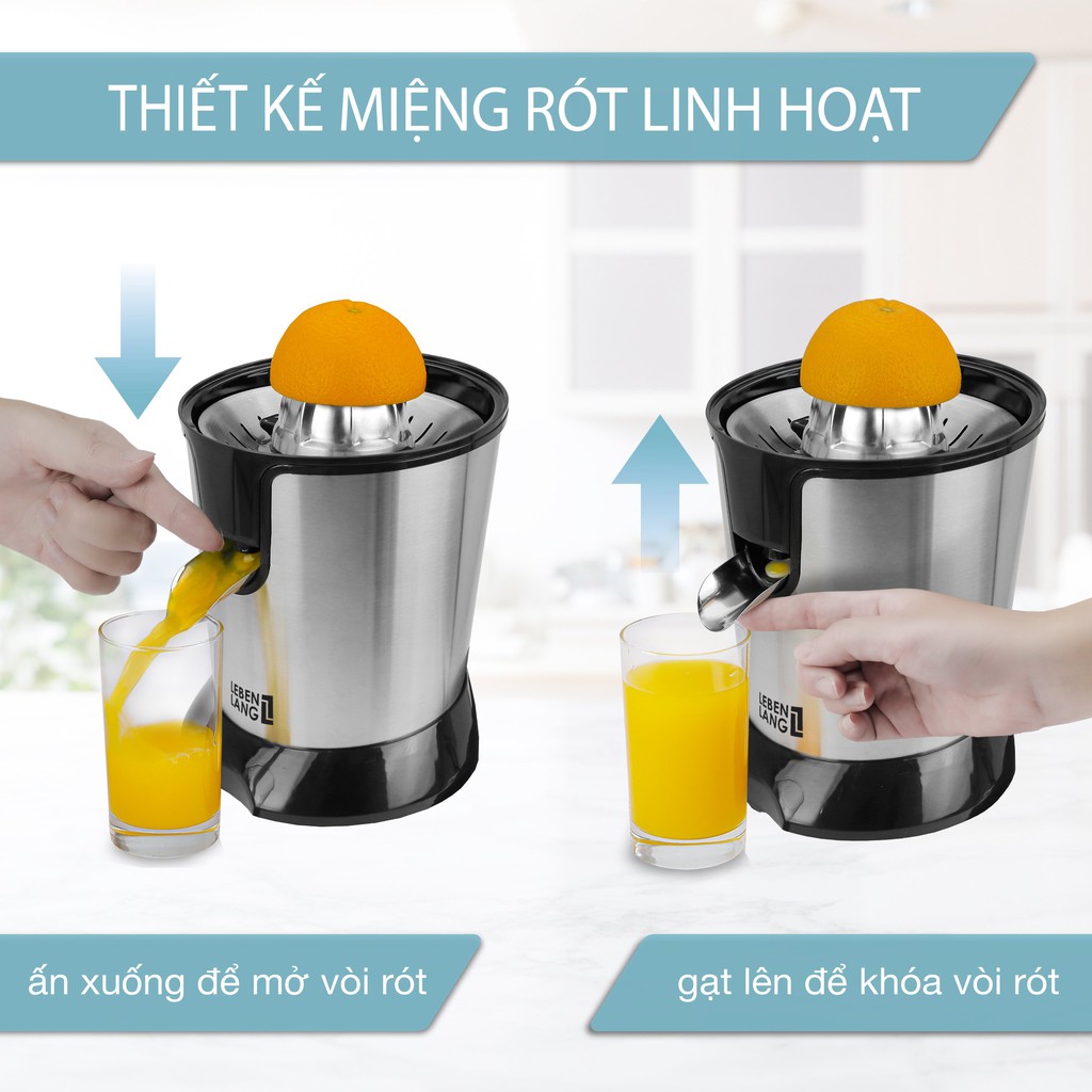 Máy vắt cam ép cam chính hãng LEBENLANG bằng inox cao cấp, công suất 300W, bảo hành 24 tháng - LBC386