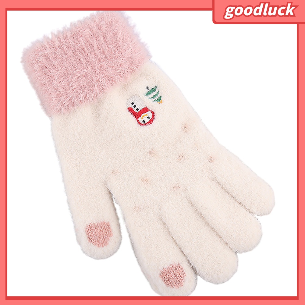 Găng Tay Dệt Kim Giữ Ấm Mùa Đông Họa Tiết Người Tuyết Cây Thông Màn Hình Cảm Ứng Dành Cho Nữ