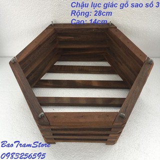 Chậu lục giác gỗ Sao chuyên dùng trồng phong lan số 3 rộng 28 cm cao 14 cm