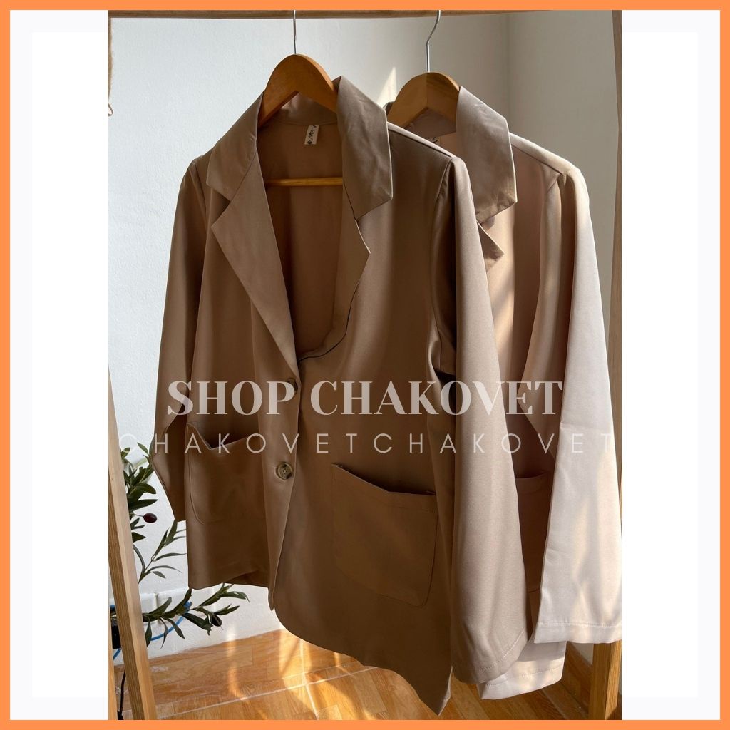 Áo khoác blazer nữ tay dài màu trơn AB.895, kiểu áo blazer nữ vest nữ khoác ngoài 1 lớp 2 cúc dọc túi tròn vải chéo thái