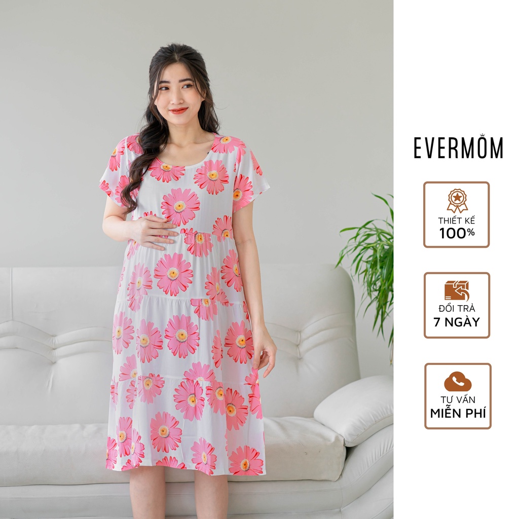 Đầm tôn 2 da thái bầu và sau sinh mặc nhà babydoll nhẹ mát -  Evermom