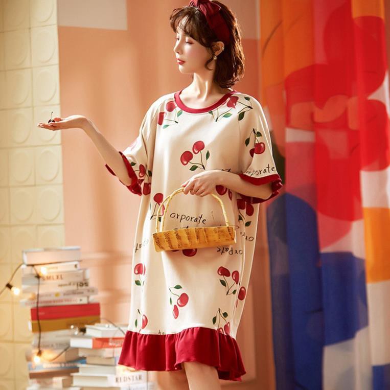 Váy Ngủ, Váy Đầm Mặc Nhà Dáng Suông Cotton Mùa Hè Rộng Rãi Thoáng Mát - Phong Cách Hàn Quốc V021  ྇
