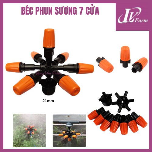 BÉC PHUN SƯƠNG 7 CỬA - Đầu Phun Nhựa Màu Cam, Chân Ren 21mm - Tưới Hoa Lan, Cây Cảnh, Vườn Rau