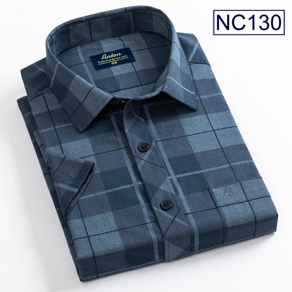 [HÀNG VIỆT NAM] Áo Sơ Mi Nam Công Sở Trung Niên Ngắn Tay Anton Màu Xanh Than Thoáng Mát, Thấm Hút Mồ Hôi - NC130