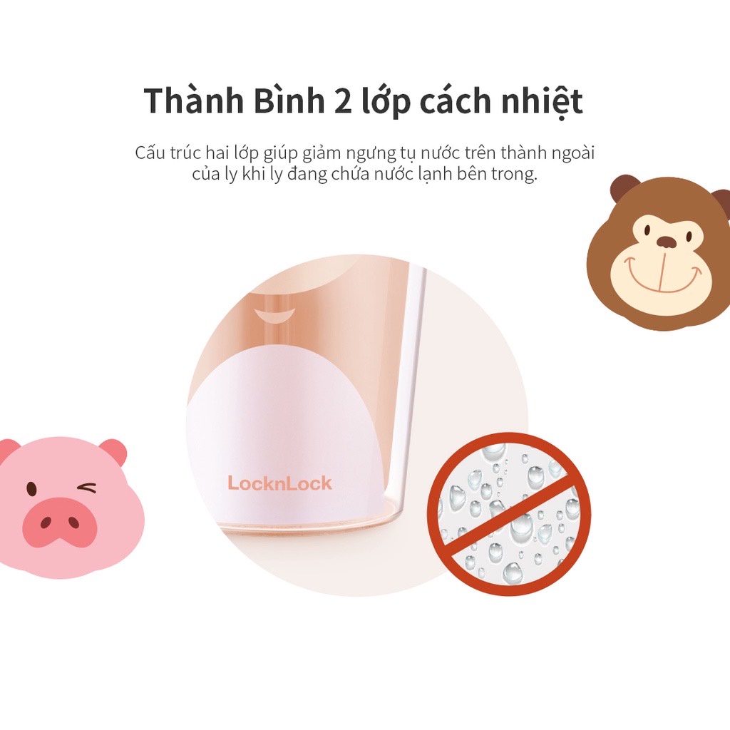 Ly Nhựa 2 Lớp Animal Lock&Lock Double Wall Cold Cup 520ml HAP511 / HAP512 - Hàng Chính Hãng
