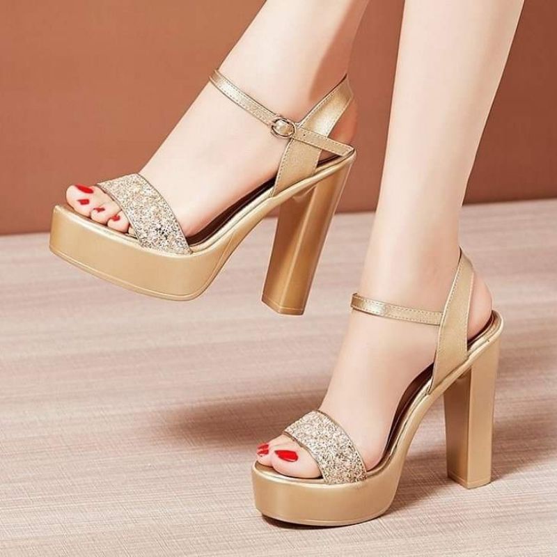 Cao gót quai ngang kim tuyến 10p cao cấp