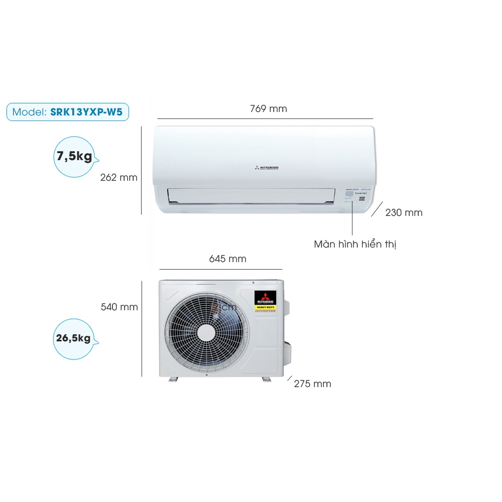 Điều hòa MITSUBISHI HEAVY 12000BTU 1 chiều INVERTER SRK13YXP-W5 - Hàng chính hãng