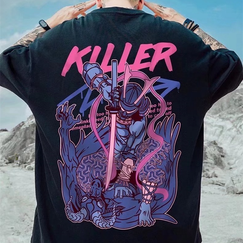 Áo Thun Tay Ngắn Dáng Rộng In Họa Tiết Hoạt Hình Phong Cách Nhật Bản Thời Trang Mùa Hè Cho Nam Và Nữ Size M-8XL