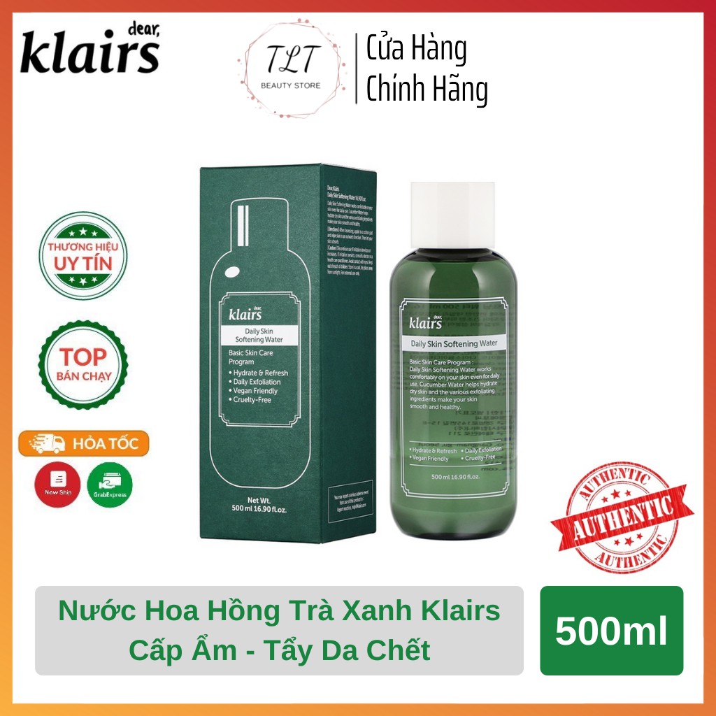 Nước Hoa Hồng Trà Xanh Tẩy Da Chết Và Cấp Ẩm Dear Klairs Daily Skin Softening Water Toner 500ml