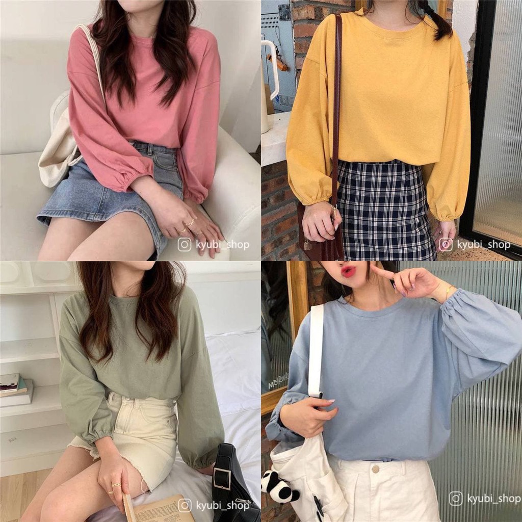 Áo thun tay bồng nữ Ulzzang Kyubi có bo tay [Đủ Màu] - Áo tay dài bồng Kyubi AT21