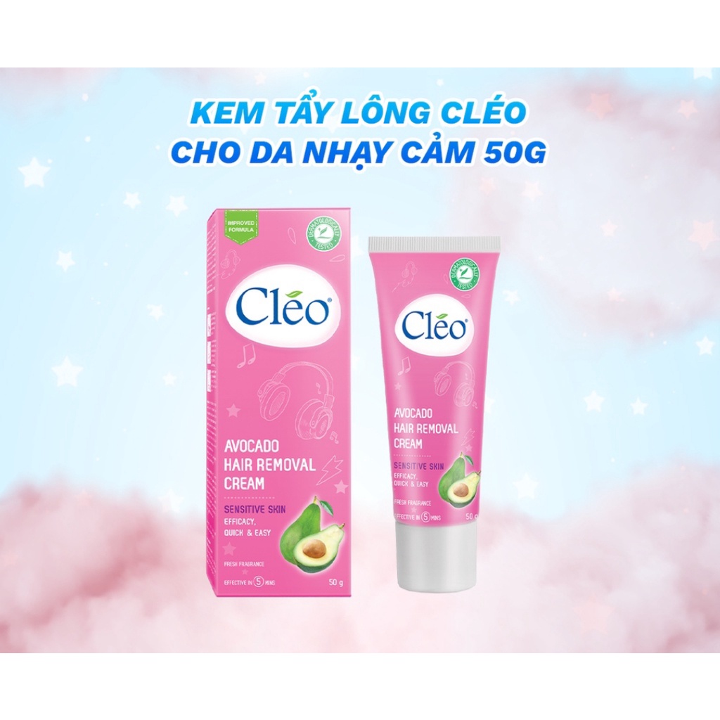 Combo kem tẩy lông Cléo Cho da nhạy cảm 50gr + Gel dưỡng da sau tẩy lông Cléo làm dịu da tức thì và dưỡng da ẩm mượt