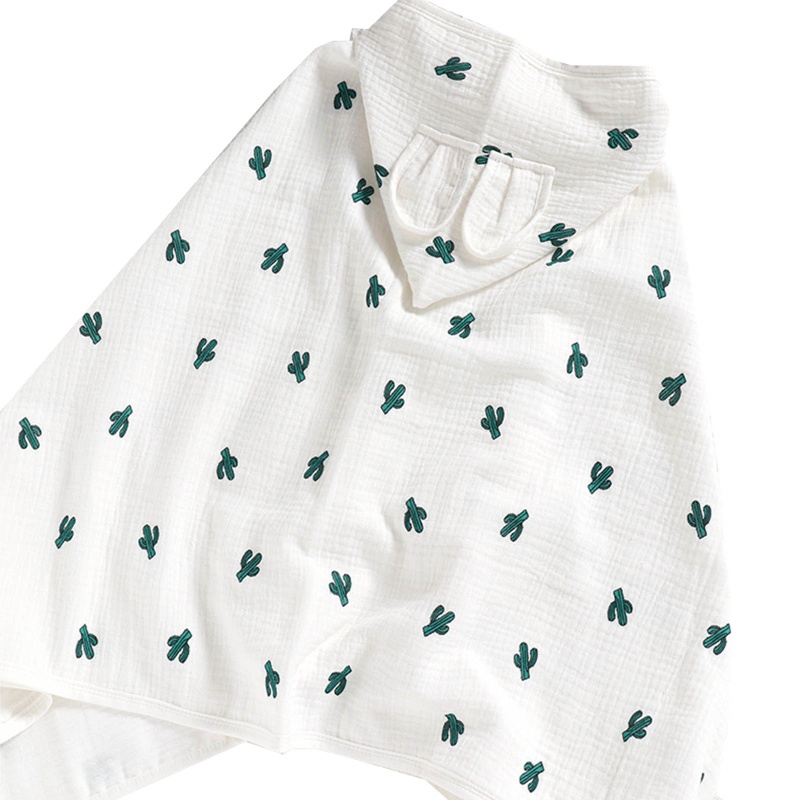 Khăn Choàng Tắm Cotton Mềm Mại In Họa Tiết Hoạt Hình Có Mũ Trùm Cho Bé