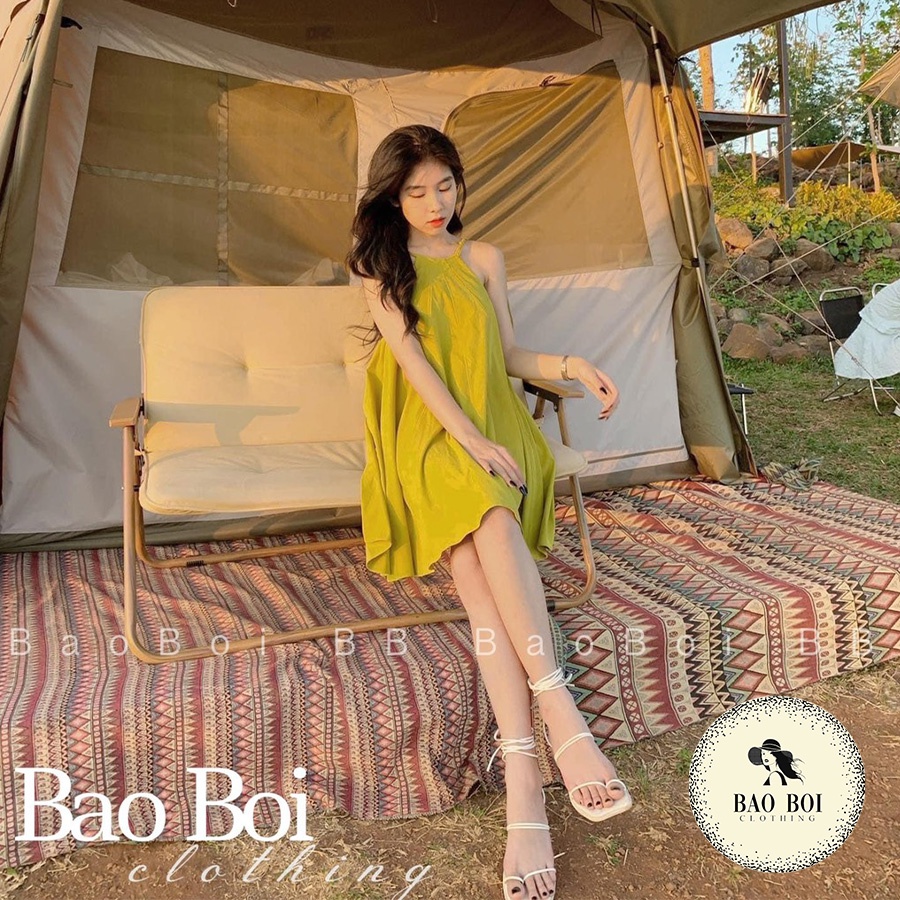 Váy 2 dây yếm tết tây - Đầm nữ khoét lưng hai màu siêu xinh - Bảo Bối Clothing