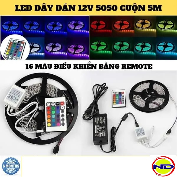 Đèn led dây 5m RGB 16 triệu màu điều khiển bằng điện thoại và Remote - nháy theo nhạc - combo đủ bộ phụ kiện