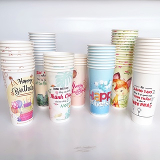 [KV] Ly giấy 22oz~649ml - Lốc 50 ly giấy có in họa tiết