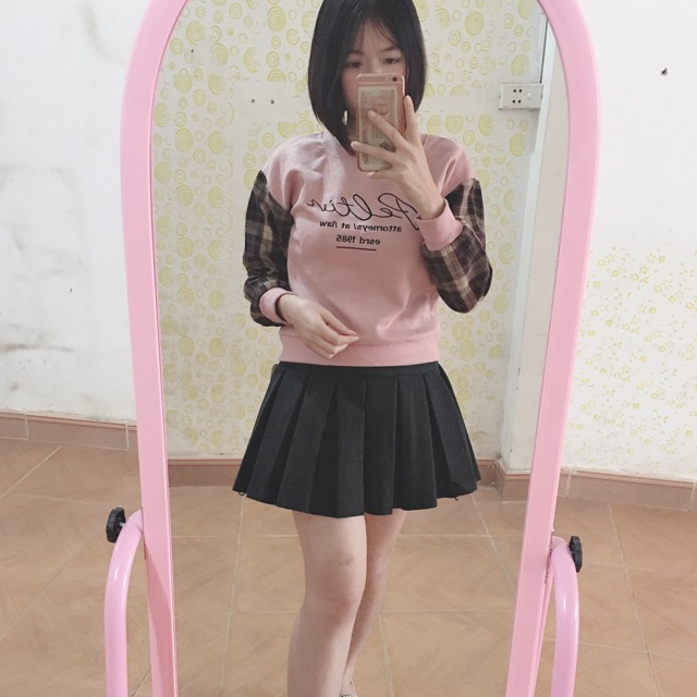 Áo da lộn pha tay kẻ