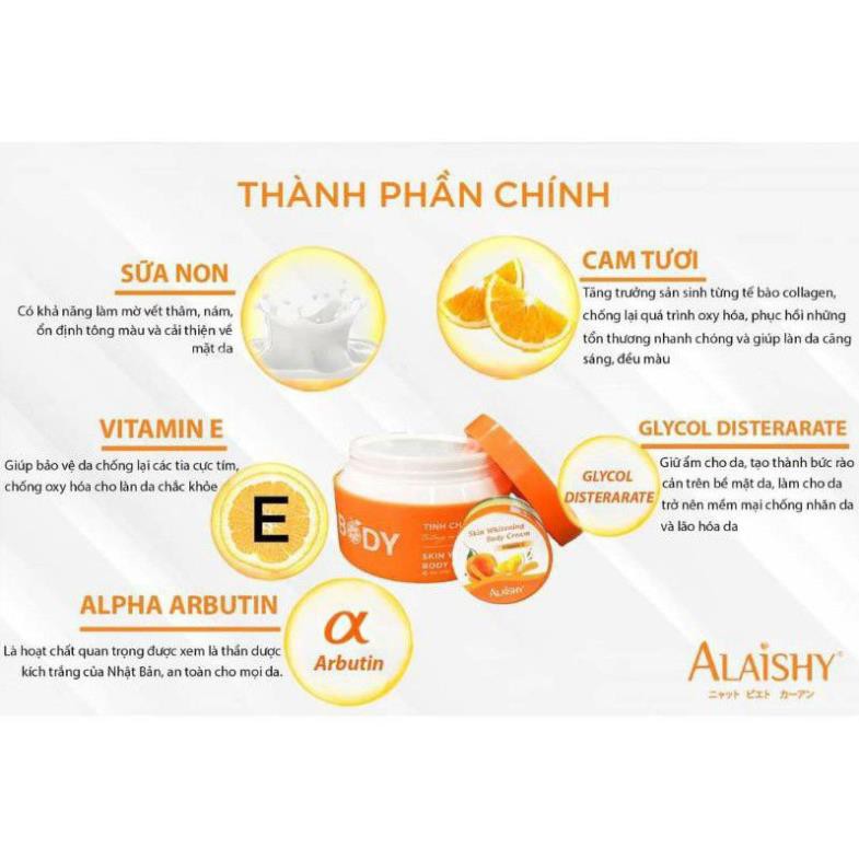 Kem dưỡng trắng da Body sữa cam Alaishy tặng kèm kích trắng