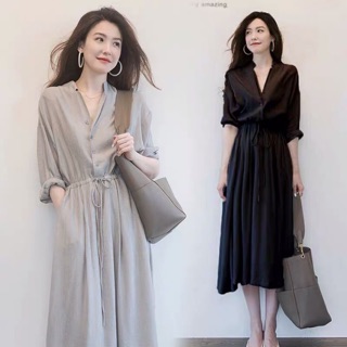 Váy dáng dài rút dây buộc nơ eo