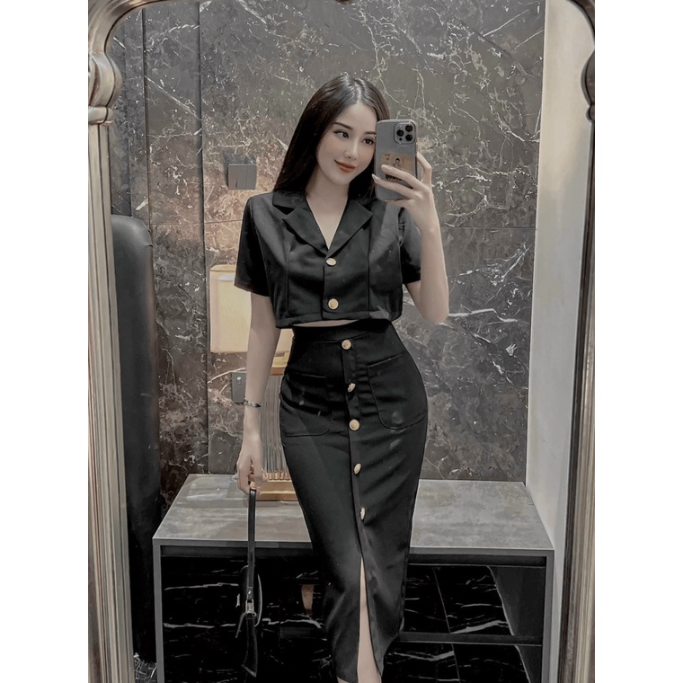 Sét Đầm 2 Món Áo Cổ Vest Kèm Chân Váy Ôm Dáng Dài Chất Tuyết Mưa Mềm Co Giãn Tốt Mặc Đẹp Tôn Dáng NEW UNISEX