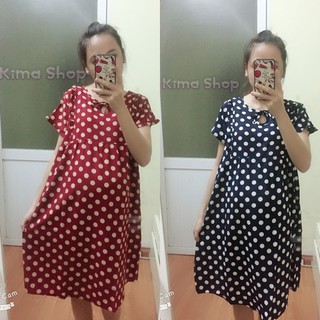 Váy bầu đẹp chấm bi, đầm bầu suông