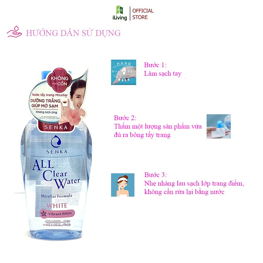 Nước tẩy trang dưỡng trắng Senka All Clear Water Micellar Formula White 230ml