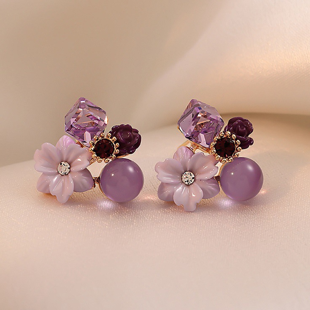 Đôi khuyên tai hình hoa đính đá thời trang cho nữ