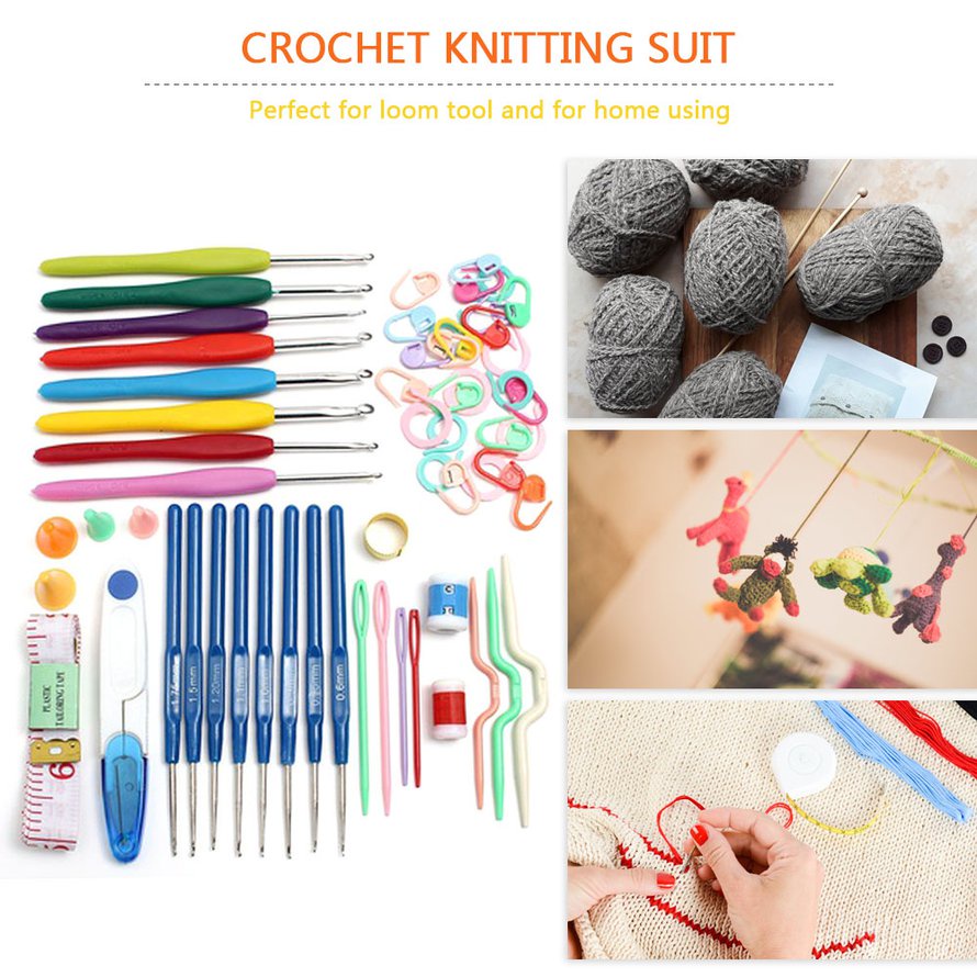 16 Size Crochet Set 57 Pin Đan nhiều màu Crochet Hooks Needle Yarn Tool