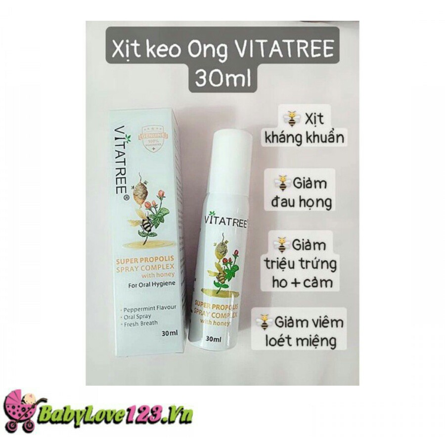 Xịt keo ong Vitatree 30ml, Vitatree Super Propolis with Honey ( mẫu mới 30ml)