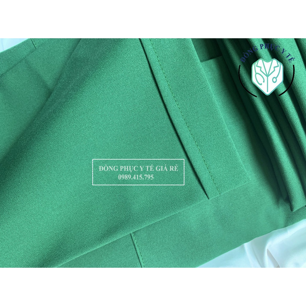 Bộ Scrubs Bác Sĩ Cao Cấp Màu Xanh Lá Cây, Y Tế Bộ Đồ Cổ Tim Vải Cotton