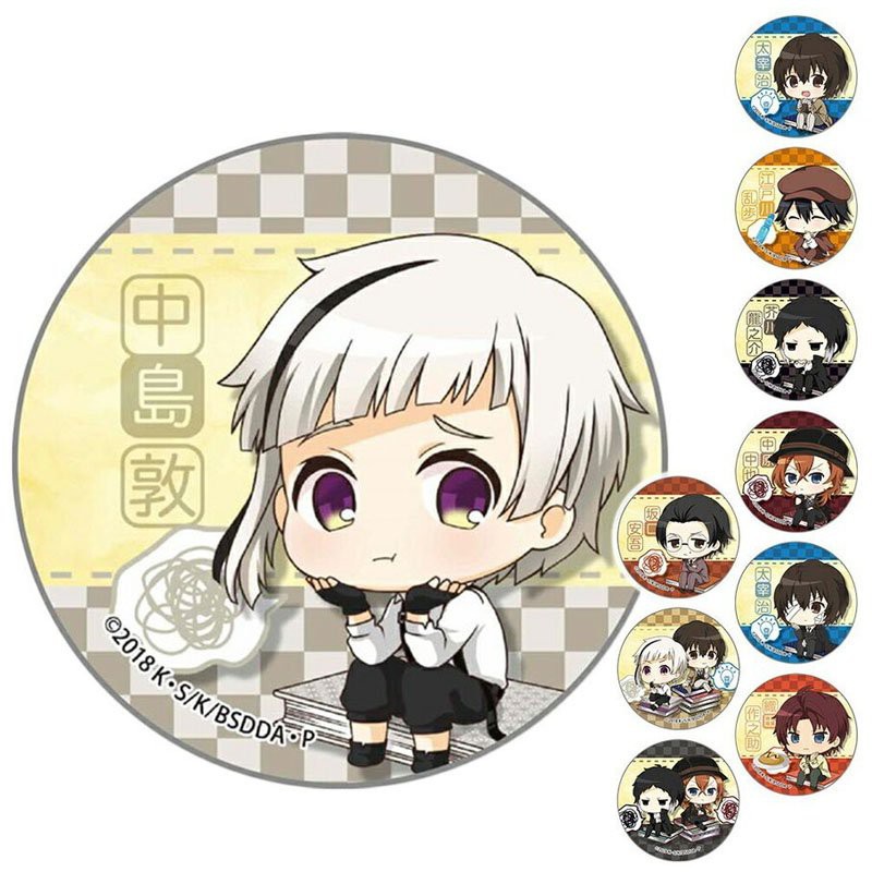 ( 1 chiếc ) Huy hiệu cài áo in hình BUNGOU STRAY DOGS VĂN HÀO LƯU LẠC anime chibi phụ kiện cài áo xinh xắn