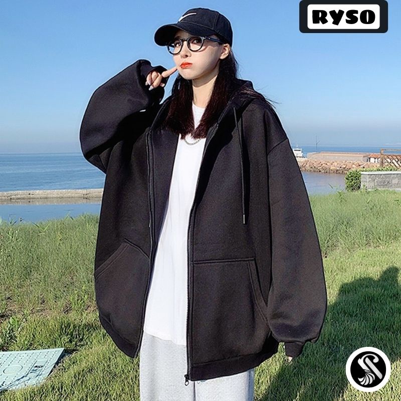 Áo khoác hoodie nỉ trơn tay bồng unisex form rộng chất nỉ ngoại dày dặn