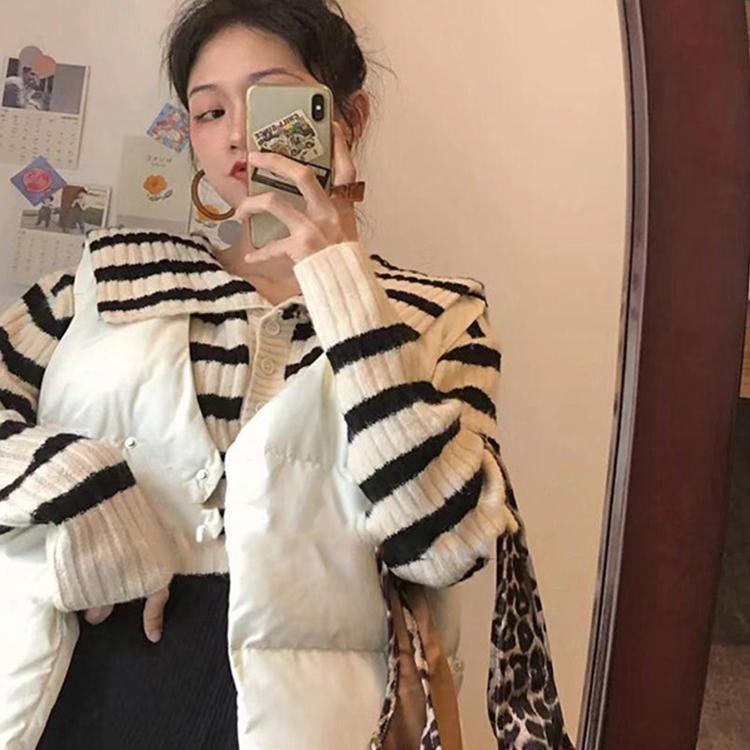 |AL20| Áo len sọc ngang cổ sen dáng oversize