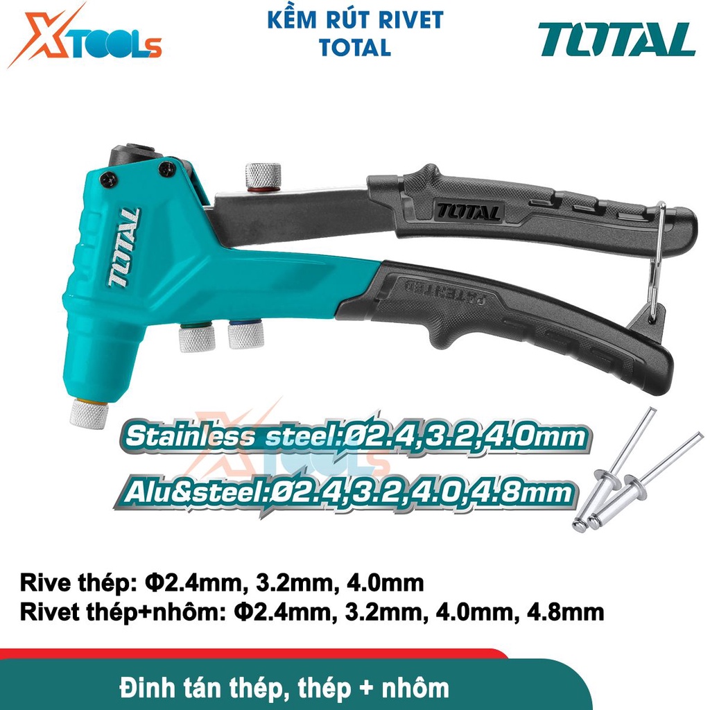 Kìm rút đinh tán Total THT32081 8inch(20cm) rive Φ2.4mm, 3.2mm, 4.0mm, 4.8mm kìm rút rive trợ lực [CHÍNH HÃNG][XTOOLS]