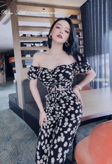 Set hoa cúc áo croptop
