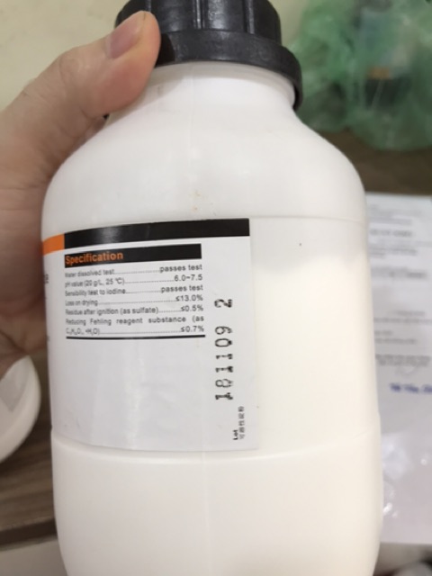 Tinh bột starch soluble CAS 9005-84-9 n lọ 500g hồ tinh bột