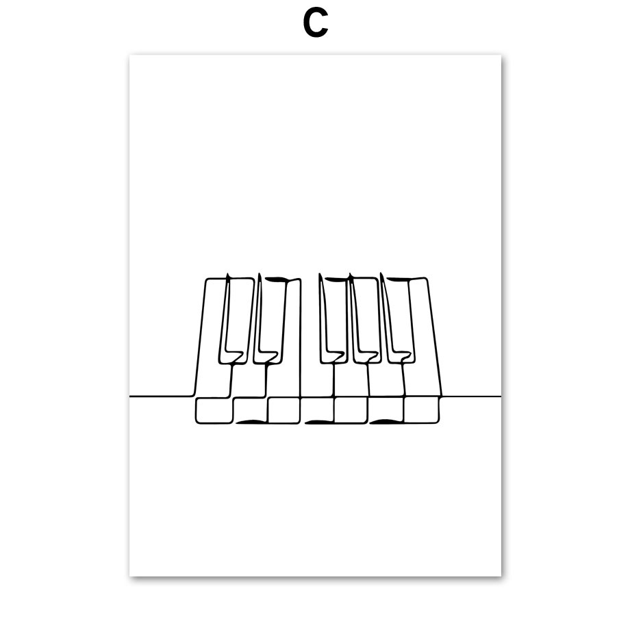 Tranh Vải Bạt Treo Tường In Hình Đàn Piano/Violin Màu Trắng Đen Phong Cách Bắc Âu Trang Trí Phòng Khách