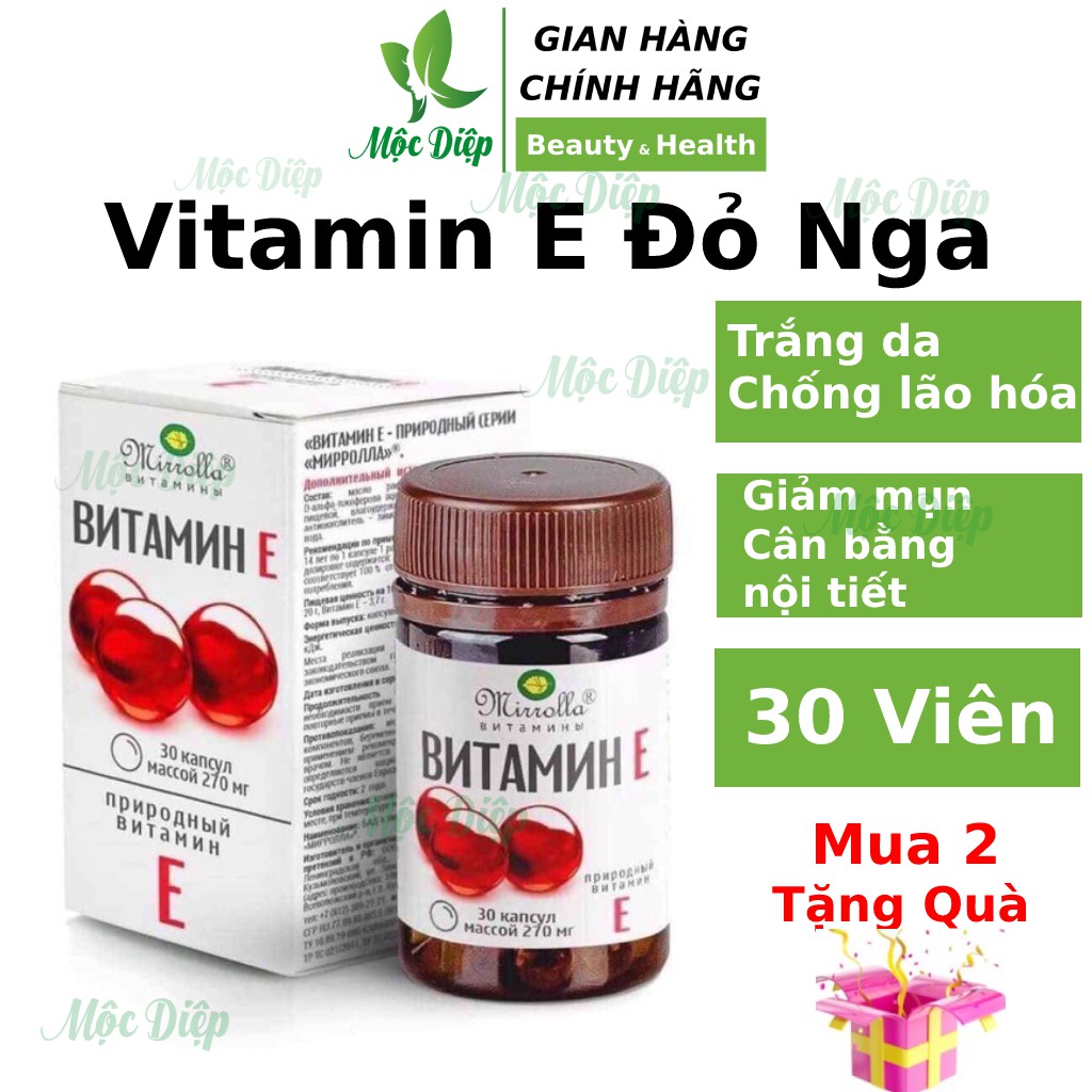 Vitamin e Đỏ Nga 270mg MIRROLLA ❤️CHÍNH HÃNG👍 Viên uống trắng da Giúp Trống Lão Hóa, Làm Đẹp Da, Giúp Da Căng Bóng