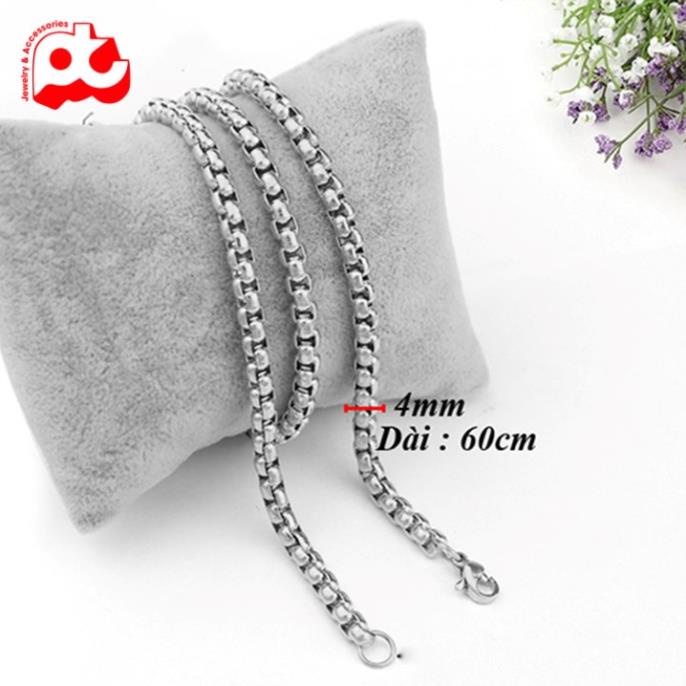 Dây chuyền titan nam cao cấp đẹp sang trọng thép không gỉ kiểu bông dừa PT JEWELRY kích cỡ 2mm màu trắng PTDCNA51