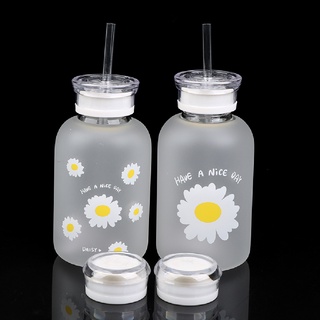 Bình nước thủy tinh mờ kèm ống hút 480ml