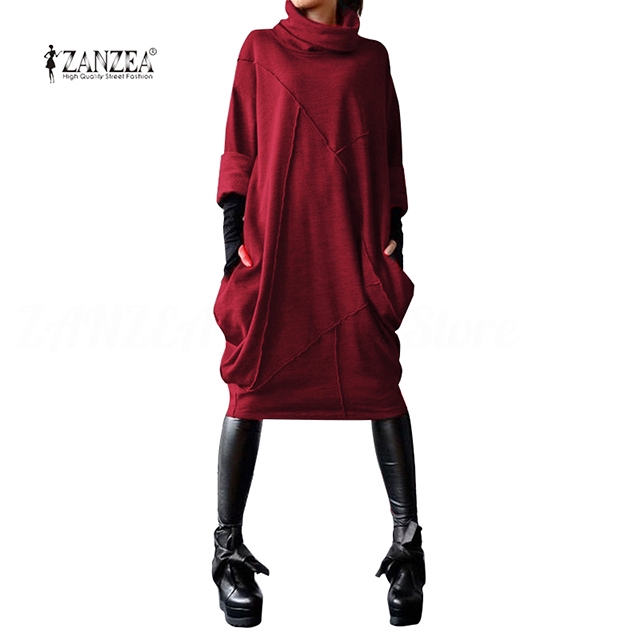 Đầm Midi ZANZEA Tay Cánh Dơi Dáng Rộng Thời Trang Thông Thường Dành Cho Bạn Nữ