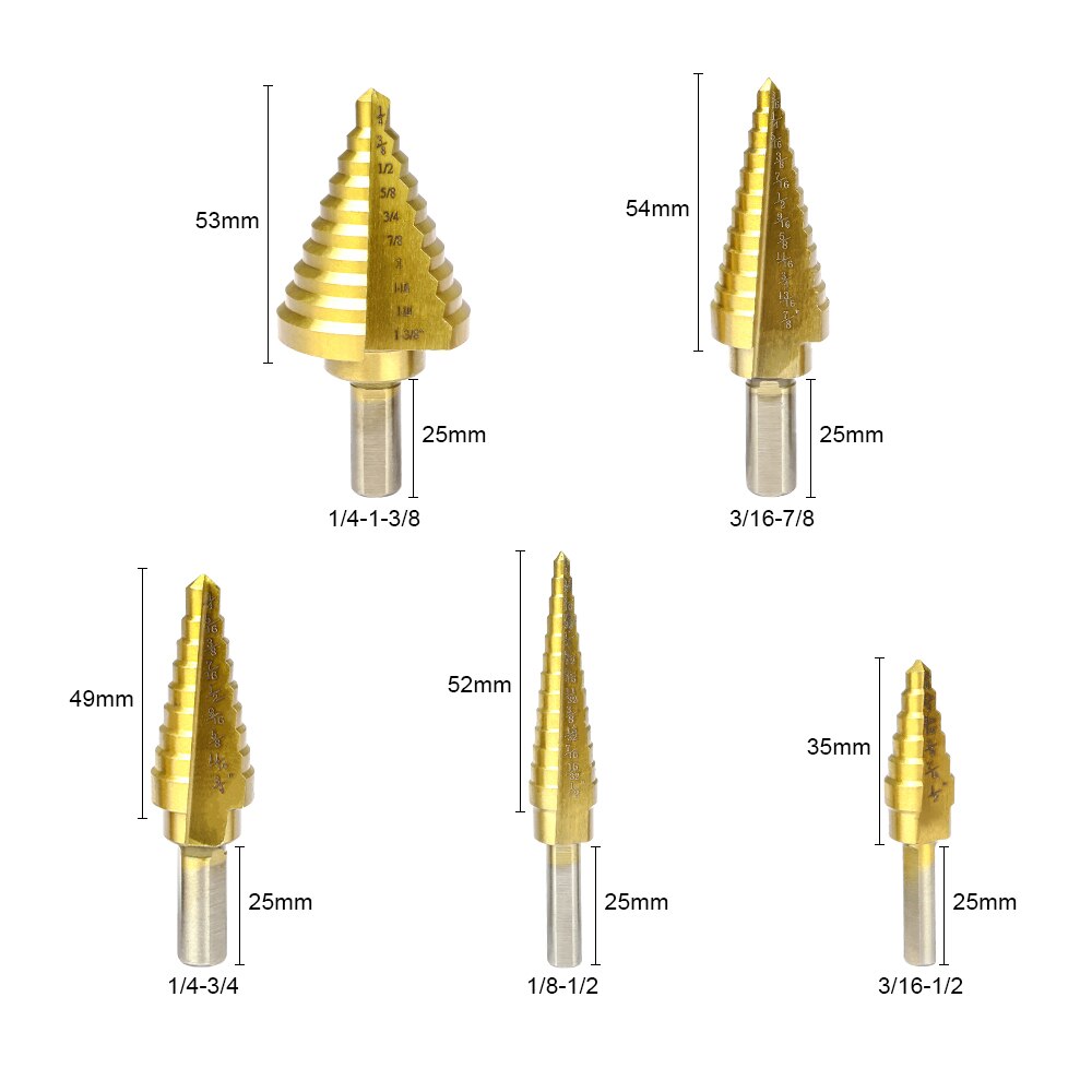 NINDEJIN BITS 1 Mũi Khoan Bước Hình Nón 1 / 4 "đến 3 / 4" Hss Phủ Titan Cho Chế Tác Gỗ Kim Loại Nhựa