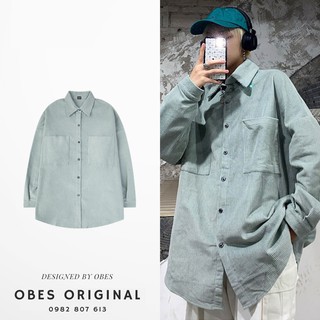 [OBES] Áo sơ mi nhung dài tay xanh nhạt AS001