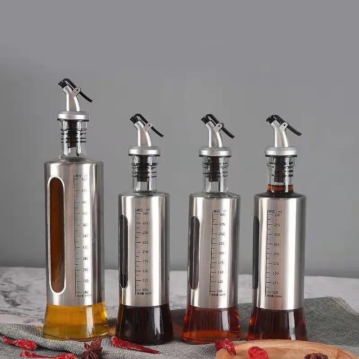 Chai Đựng Dầu Ăn Vỏ Ngoài Inox Có Vòi Rót Tiện Lợi