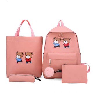 [COMBO 4 MÓN] Balo đi học HAI CHÚ GẤU - Màu hồng