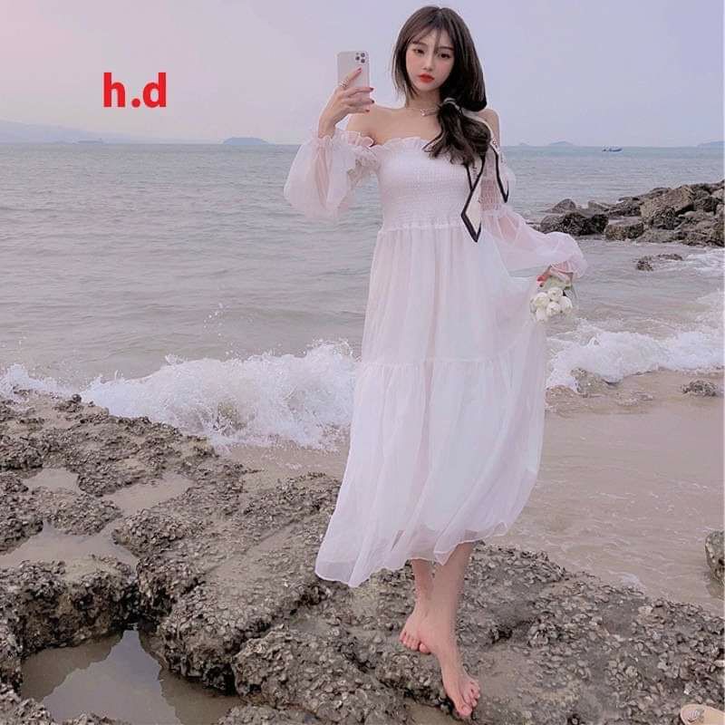 Đầm Trắng Công Chúa Tiểu Thư Tay voan Ulzzang 🏖Váy Chiffon NHÚN NGỰC Trễ Vai or Cổ Vuông | BigBuy360 - bigbuy360.vn