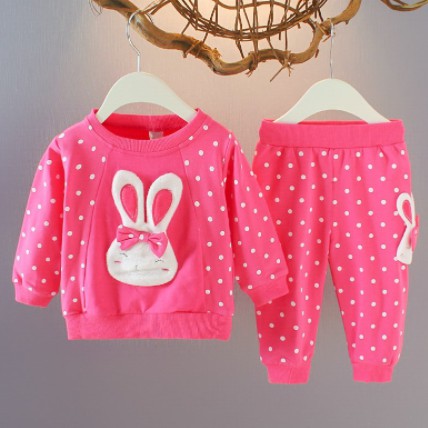 Bộ quần áo trẻ em thu đông [Siêu Đẹp]  hình Thỏ Chấm Bi cho bé gái từ 1-5 tuổi siêu dễ thương.